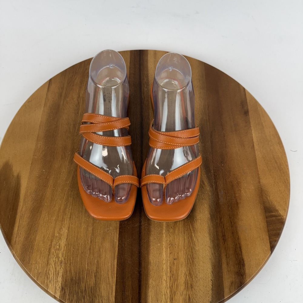 $375 Womens Shekudo Manly Orange Leather Thong Toe Loop Slide Sandals Size EU 39
